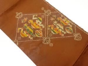 菱に抽象花鳥模様織出し名古屋帯